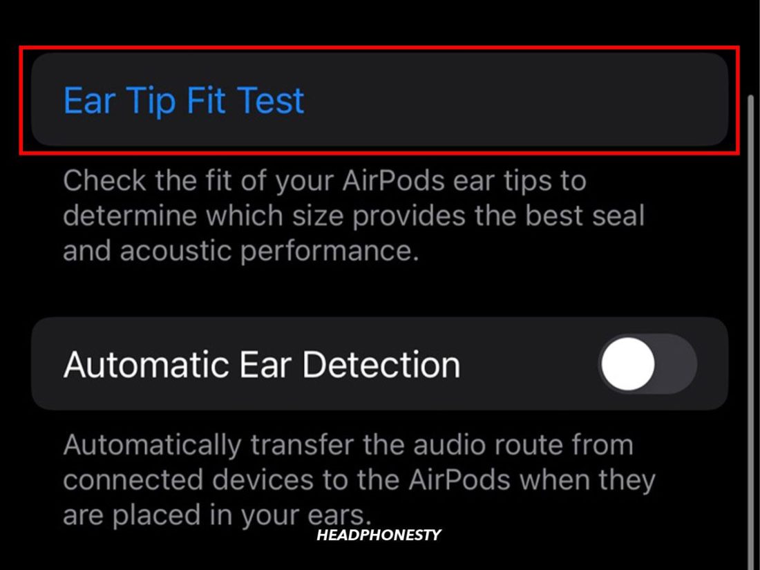 Cómo acceder a la función Prueba de ajuste de la punta del oído de los AirPods