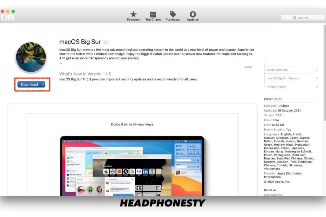 macOS Big Sur en el Apple App Store.