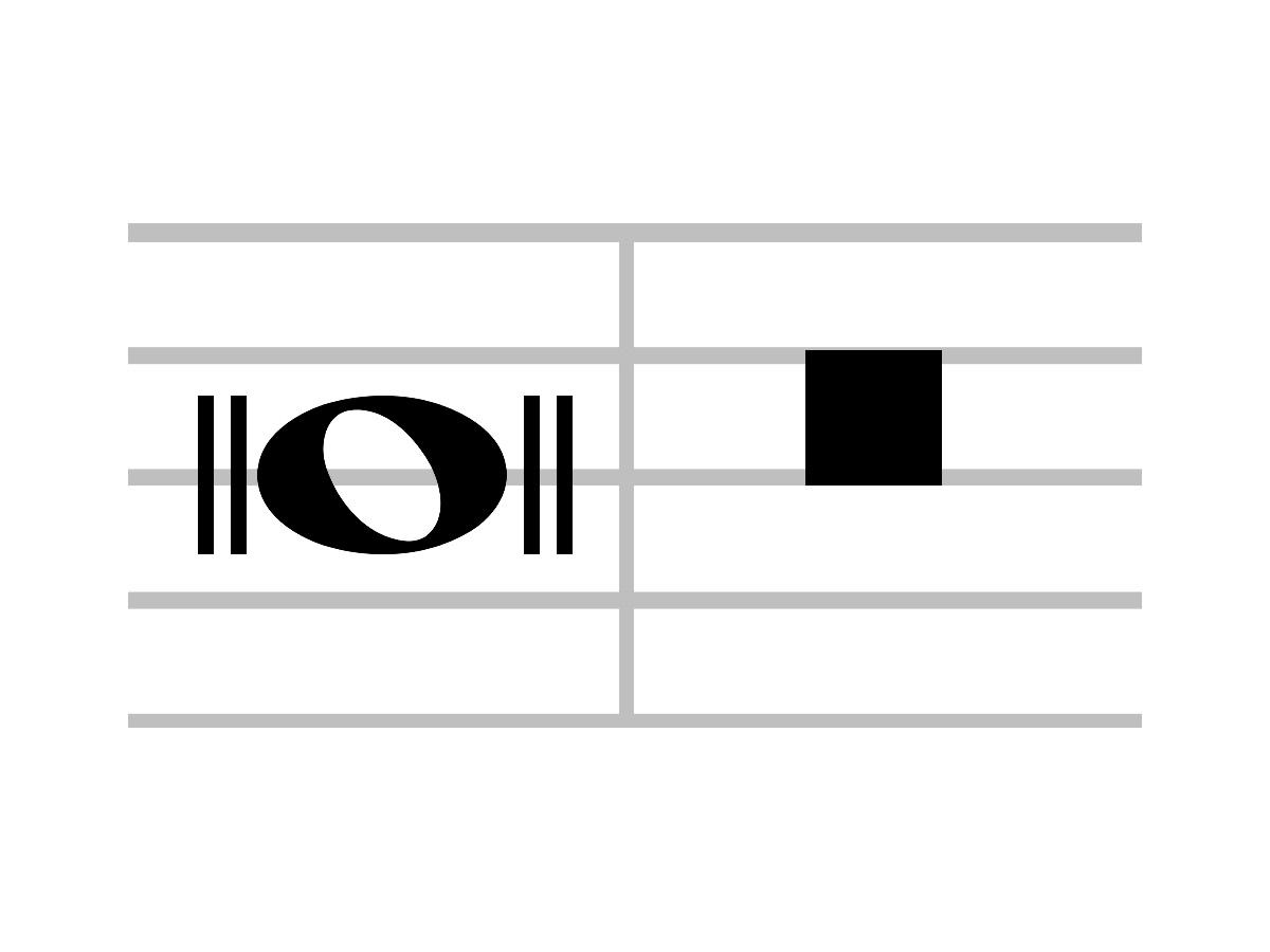 Detalle del símbolo musical de la nota breve o doble entera