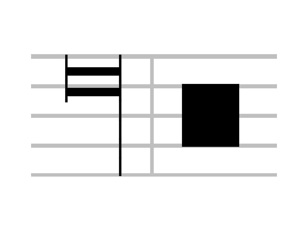 Vista de cerca del símbolo musical de la nota entera larga o cuádruple
