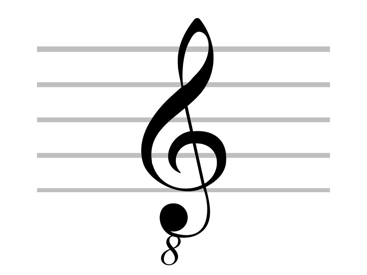 Vista de cerca del símbolo musical de la clave de octava