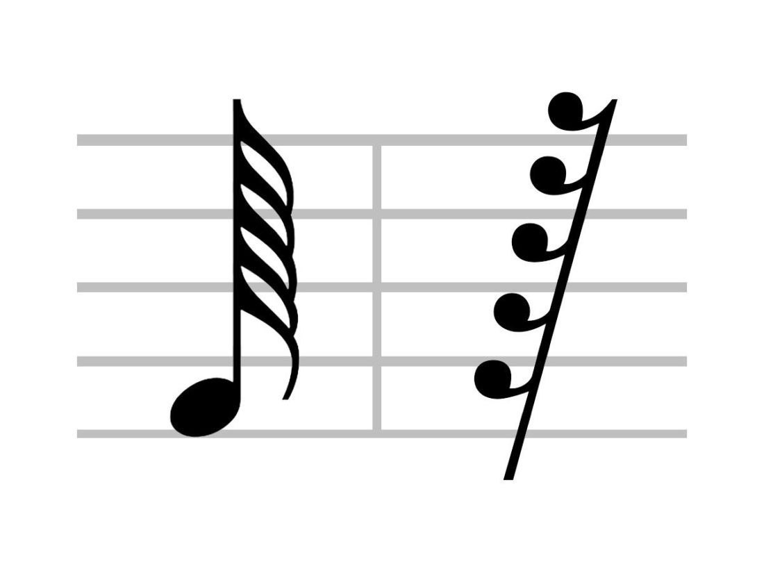 Vista de cerca del símbolo musical semihemidemisemiquaver