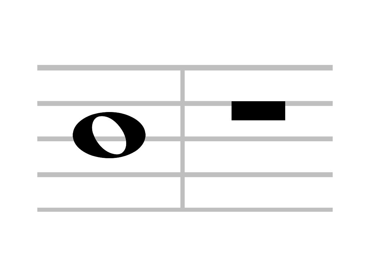 Vista de cerca del símbolo musical de la semibreve o nota entera