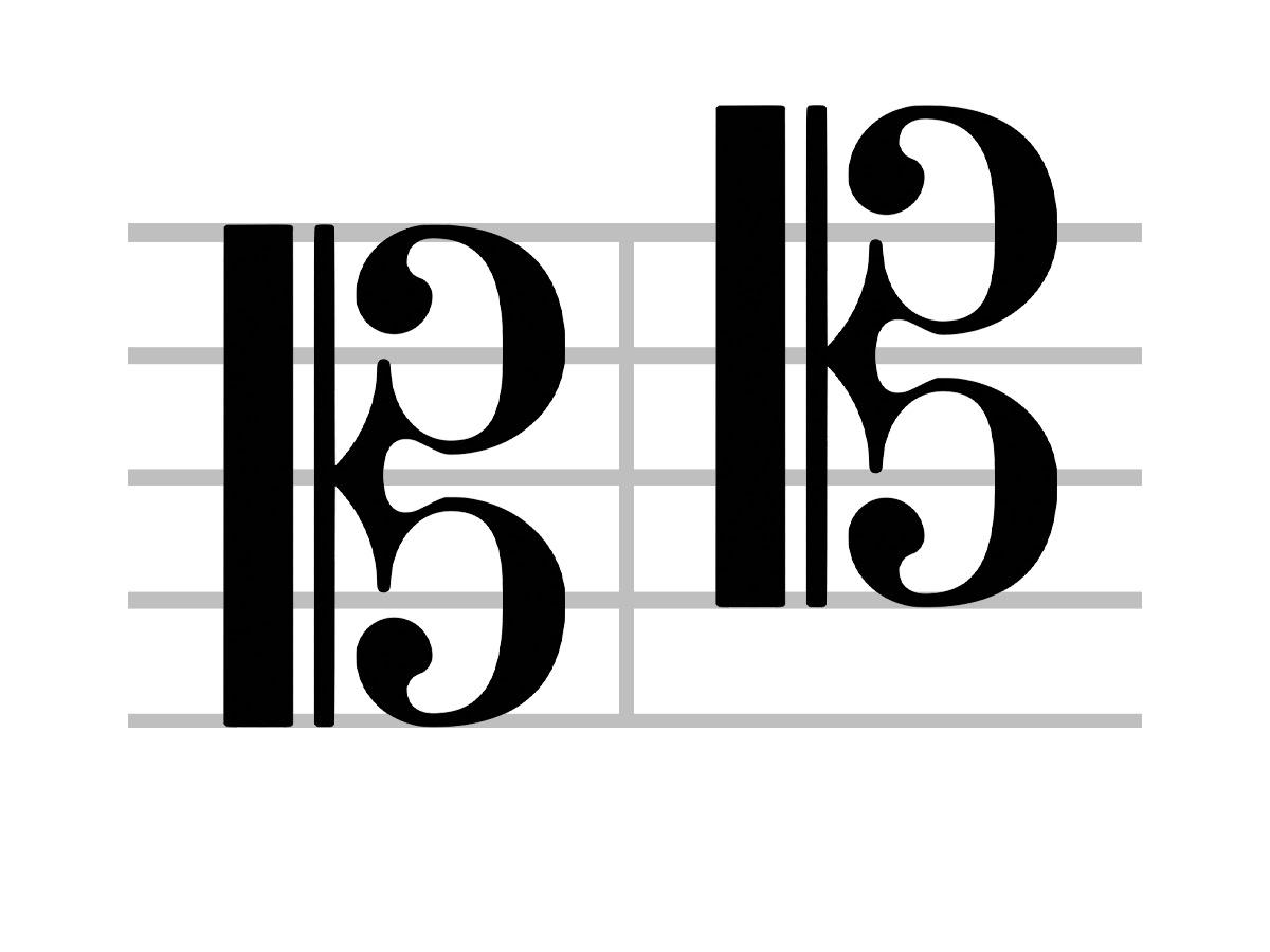 Vista de cerca del símbolo musical de la clave de Do o de la clave de Sol y de la clave de Tenor