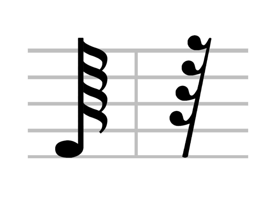 Vista de cerca del símbolo musical hemidemisemiquaver o nota sesenta y cuatro