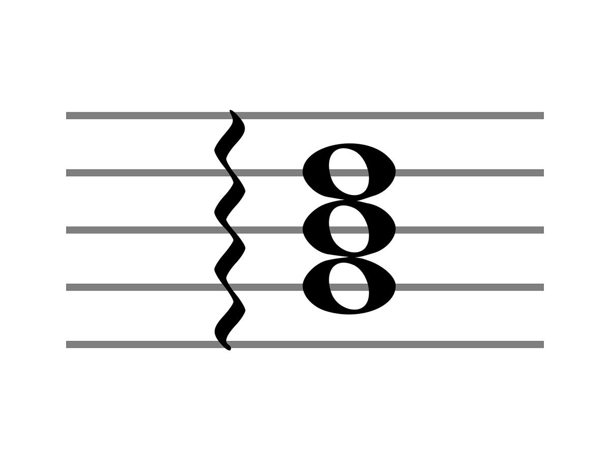 Vista de cerca del símbolo musical del acorde arpegiado