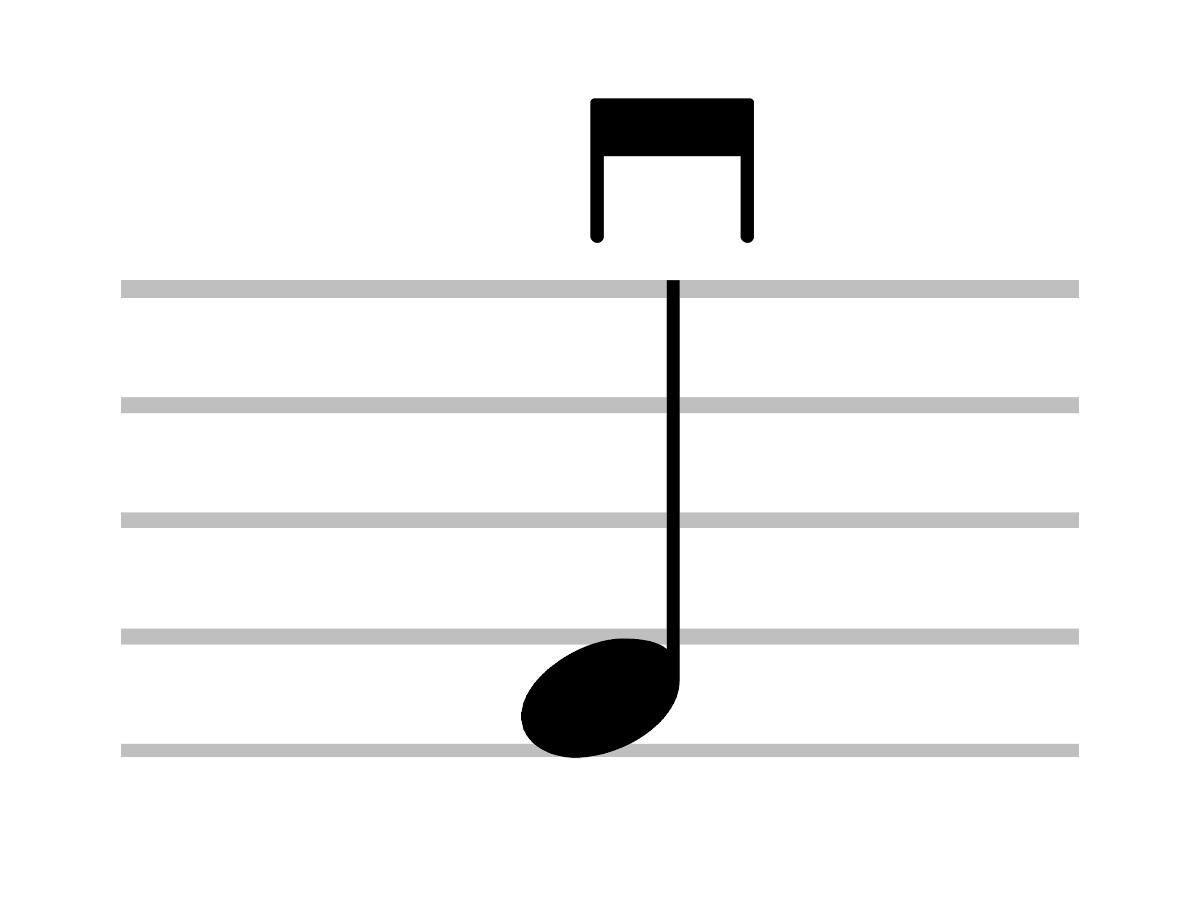 Vista de cerca del símbolo musical del arco inferior o Giù arco
