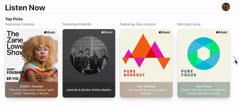 Sección Escuchar ahora en Apple Music