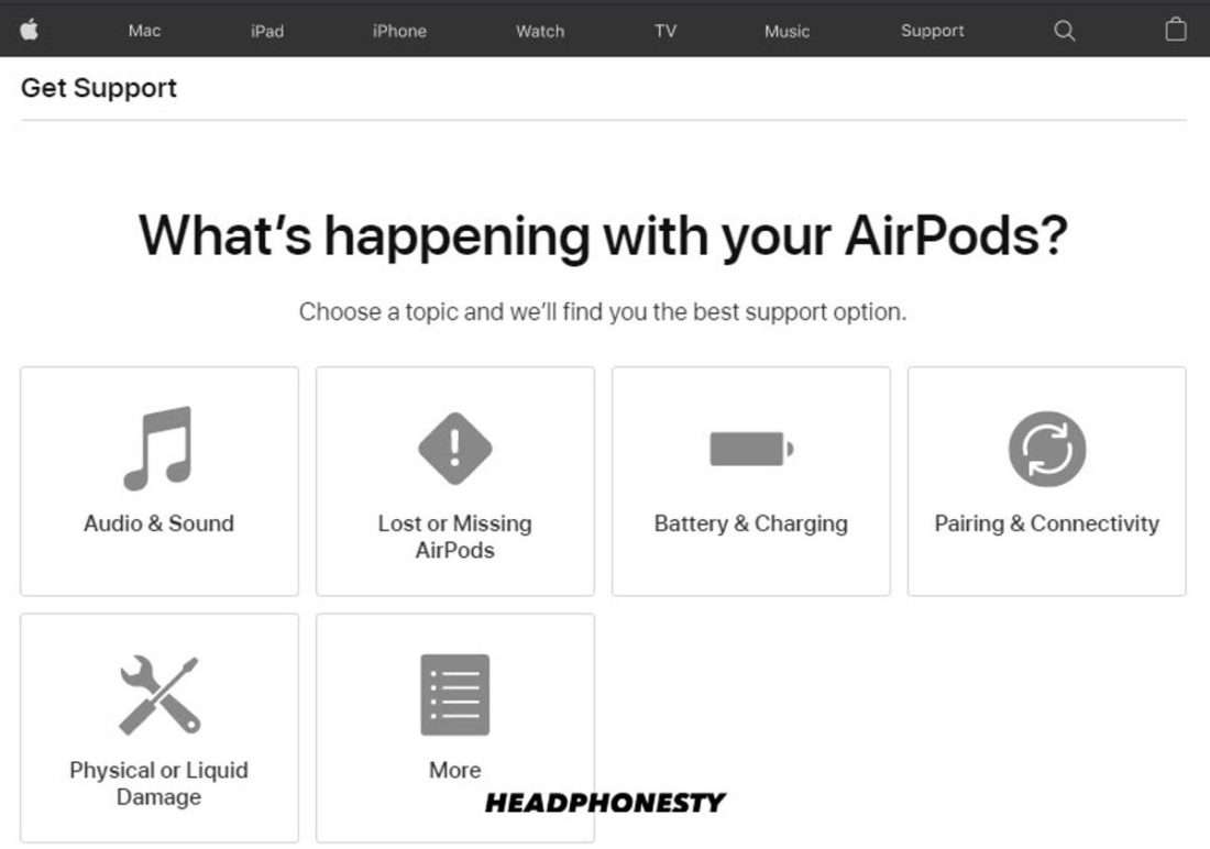 Soporte en línea de Apple para los AirPods