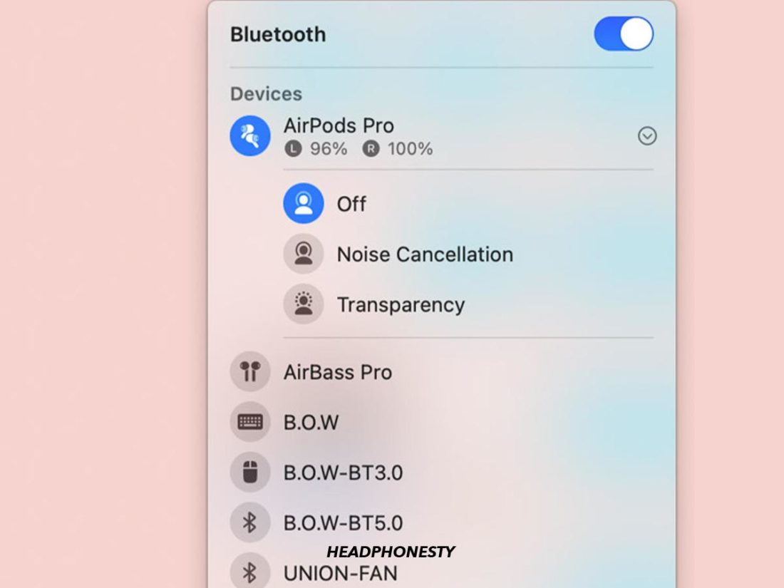 Estado de los AirPods Pro en el Mac