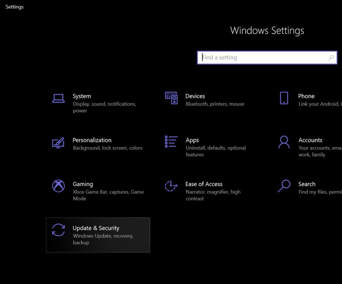 Configuración de Windows con las actualizaciones y la seguridad resaltadas2
