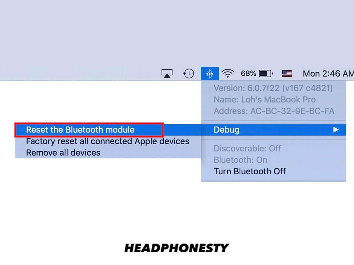 Reinicia el módulo Bluetooth.