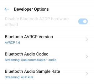 Ajustes del modo de desarrollador para el audio Bluetooth de Android